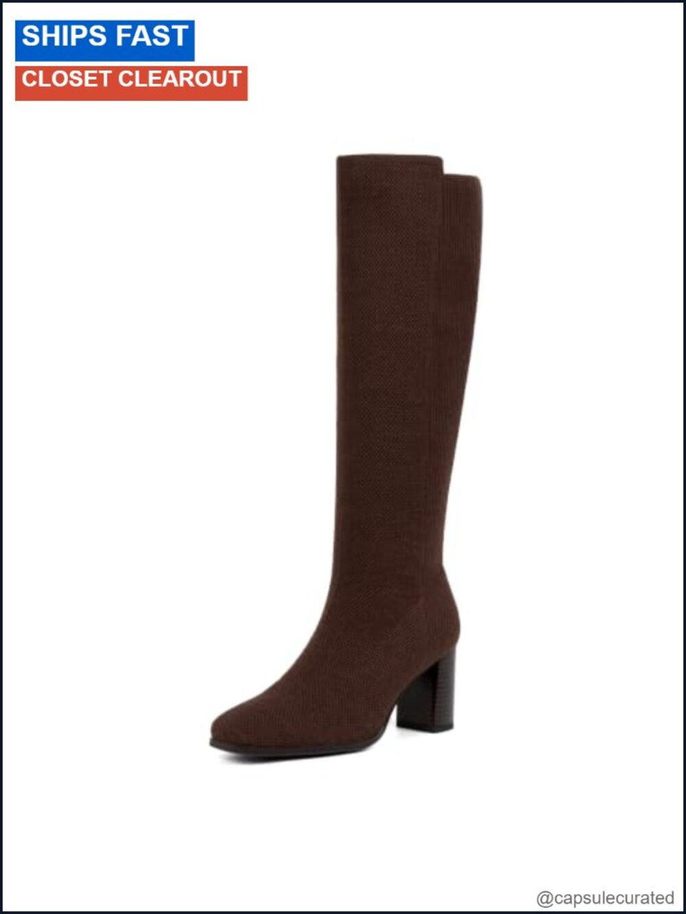 Stretchy Knee High Boots Square Toe Chunky Block Heel Pull On